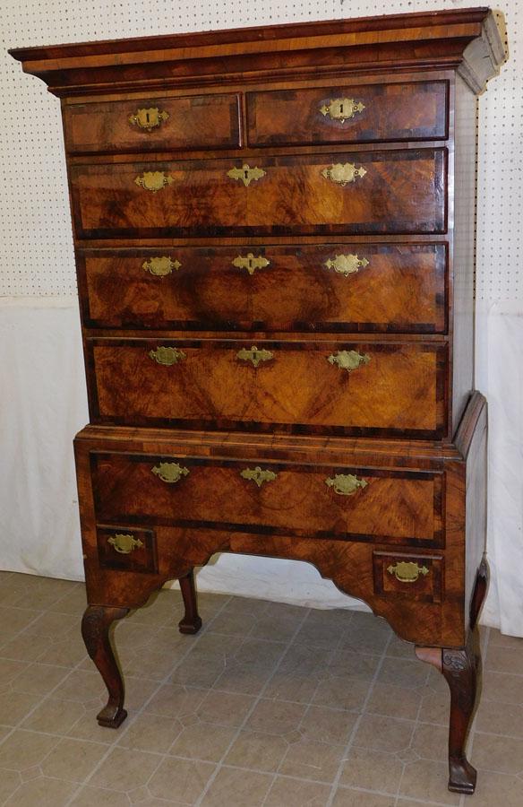 18th C Burl Walnut & Yew Wood Banded High Boy (1 of 9)
