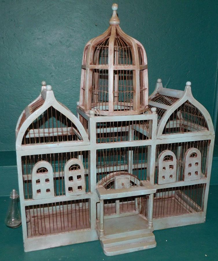 Painted Wood & Wire Bird Cage (1 of 3)