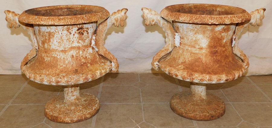 Pair Cast Iron Urns W/ Gargoyles (1 of 4)