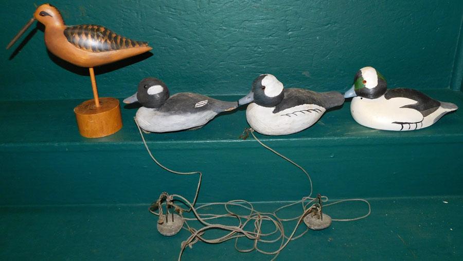 Three Carved Wood Duck Decoys & Shore Bird (1 of 2)