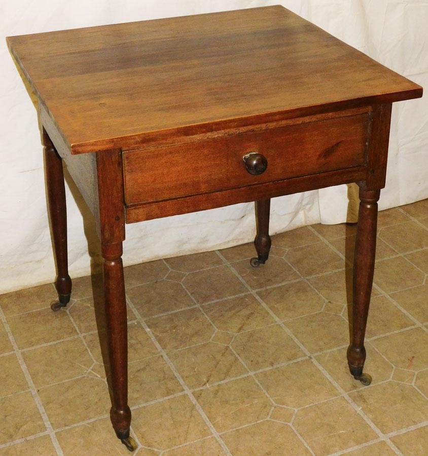 19th C Walnut Pegged Turned Leg 1 Drawer Table (1 of 6)