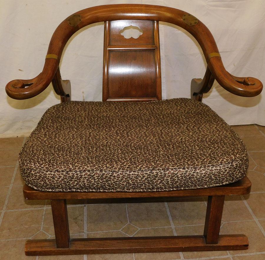 Asian Style Walnut & Brass Bnd Yoke Back Baker Chair (1 of 5)