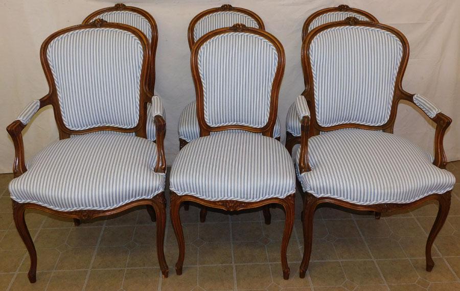 Set 6 Walnut Carved Louis XV Style Dining Chairs (1 of 5)
