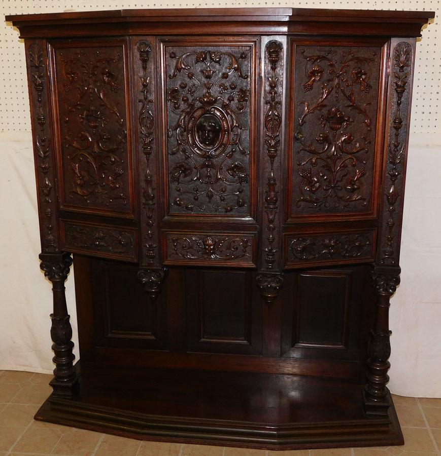 Walnut Figural Carved Cabinet (1 of 10)