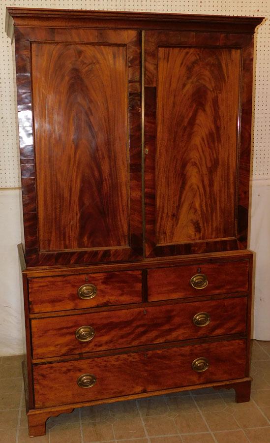 19th C Mahogany Linen Press: 19th C Mahogany Linen Press. 45 3/4" W 20" D 75 3/4" H