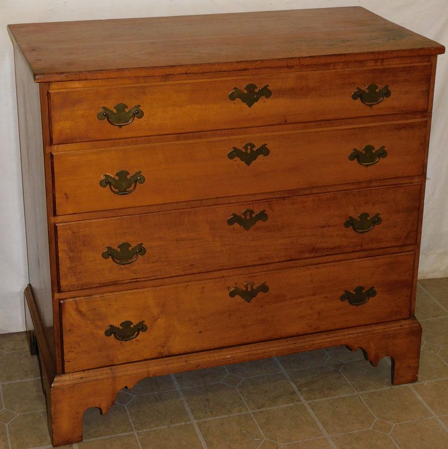 19th C American Birch Front New England 4 Dr Chest (1 of 9)