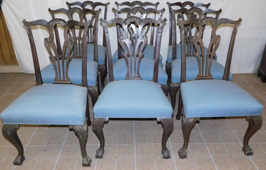 Set 10 Mahogany Carved Chippendale Chairs (1 of 4)