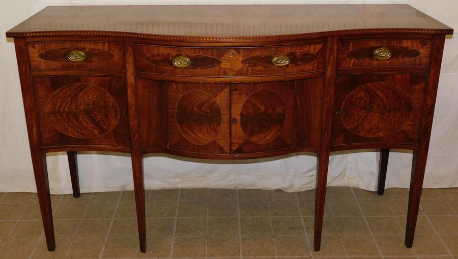 Mahogany Inlaid Serpentine Front Side Board: Mahogany Inlaid Serpentine Front Side Board . 65 1/2" W 24 1/4" D 39 1/4" H
