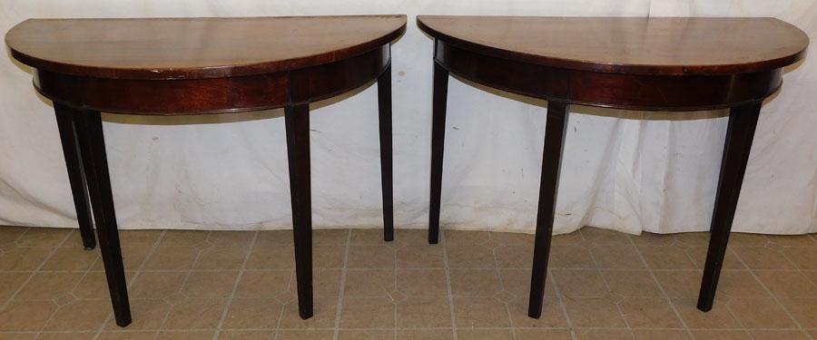 Pair 19th C Mahogany Demilune Consoles (1 of 4)