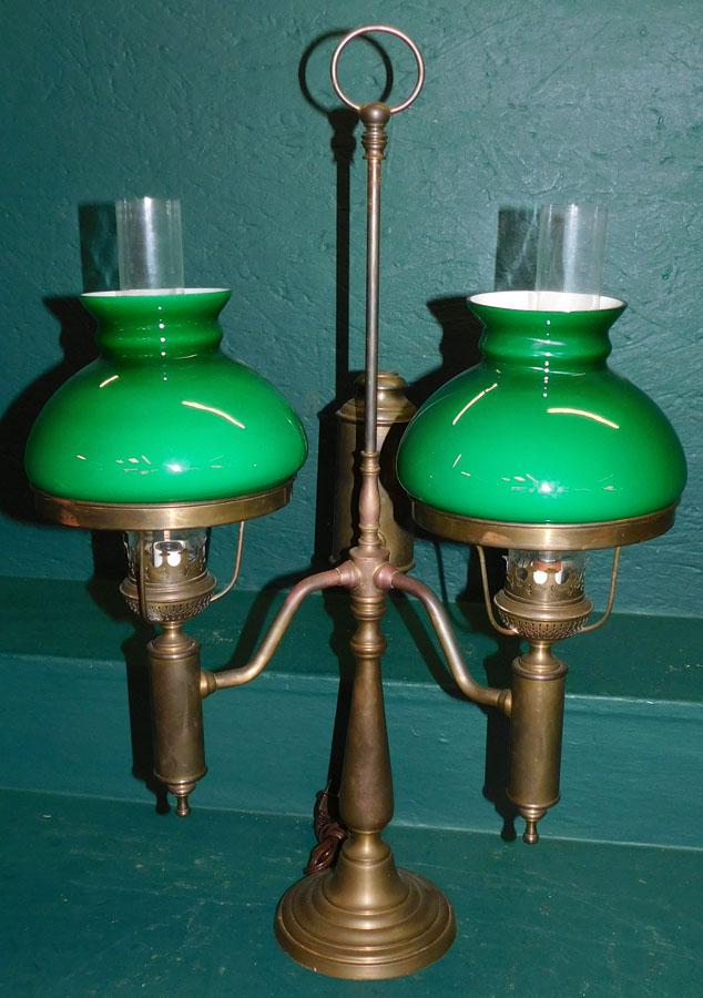 Brass Student Lamp W/ Emerald Shade (1 of 4)
