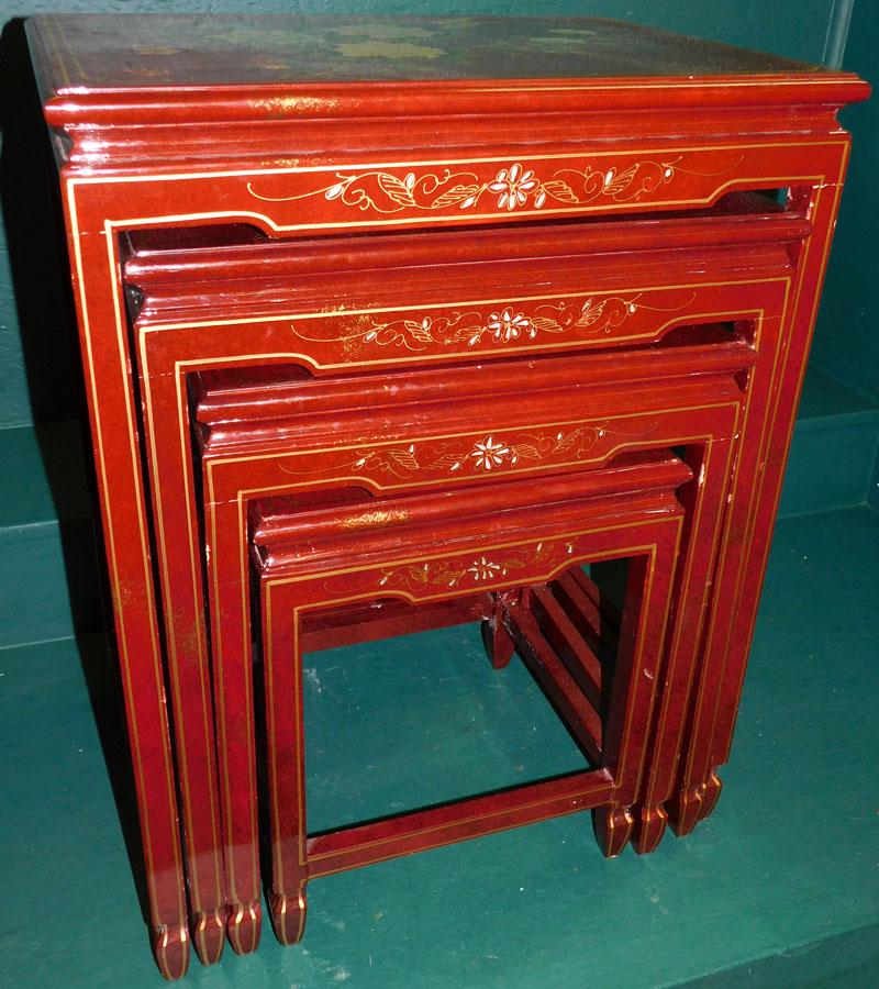 Nest Of Oriental Tables: Nest Of Oriental Tables. 20" W 14" D 26" H