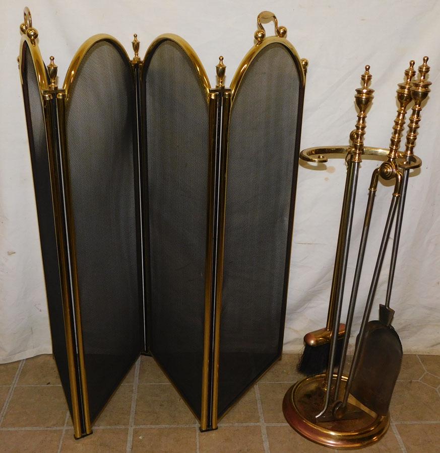 Brass Fire Tools & Screen (1 of 2)