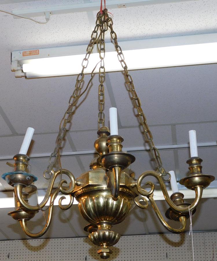 Brass Six Light Chandelier (1 of 2)