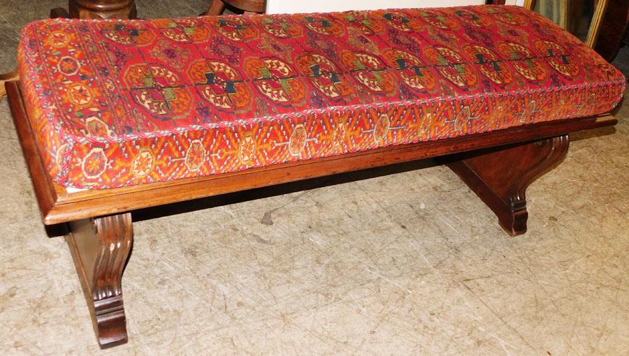 Walnut Bench W/ Oriental Rug Cushion (1 of 3)