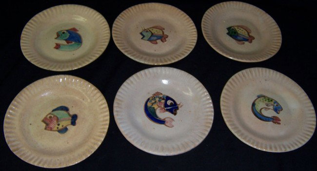 Set of 6 Italian Faience fish plates.: Set of 6 Italian Faience fish plates.