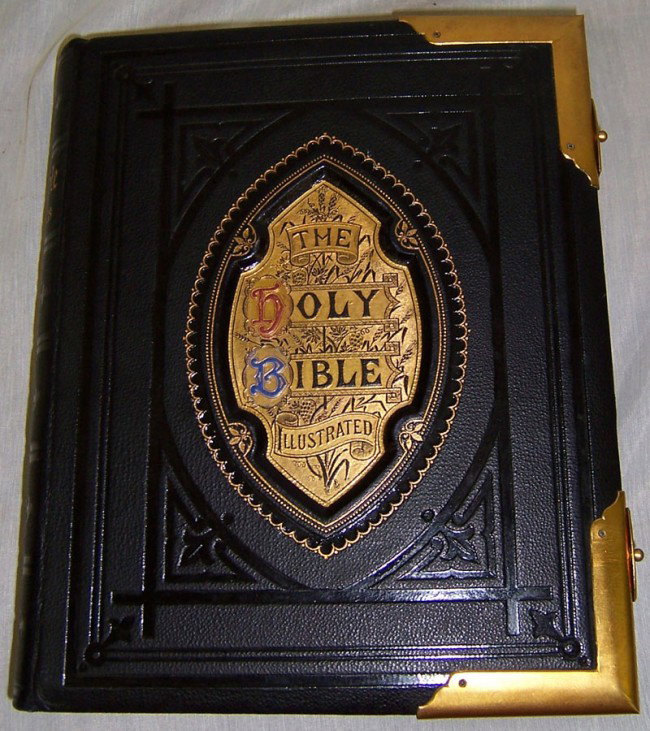 Leather bound bible dated 1882 with ormolu: Leather bound bible dated 1882 with ormolu in excellent condition.