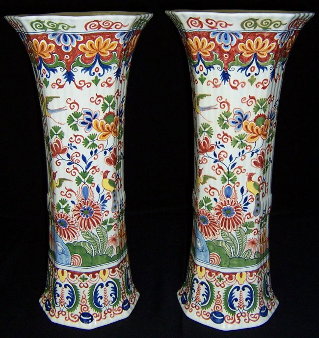 Pair of Faience vases. 17" tall.: Pair of Faience vases. 17" tall.