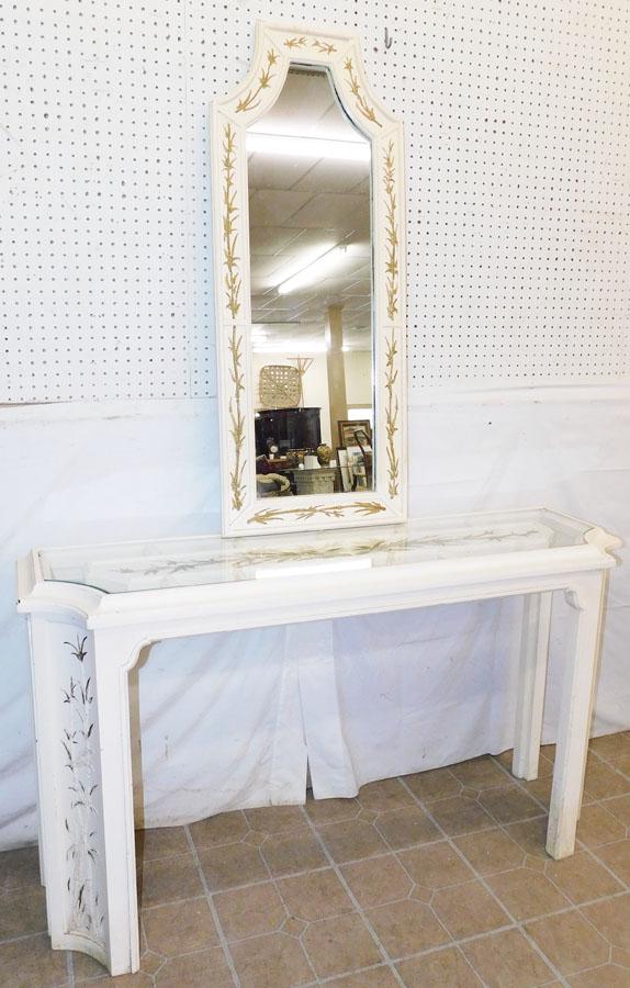 Painted Console Table W/ Glass Top & Mirror (1 of 7)