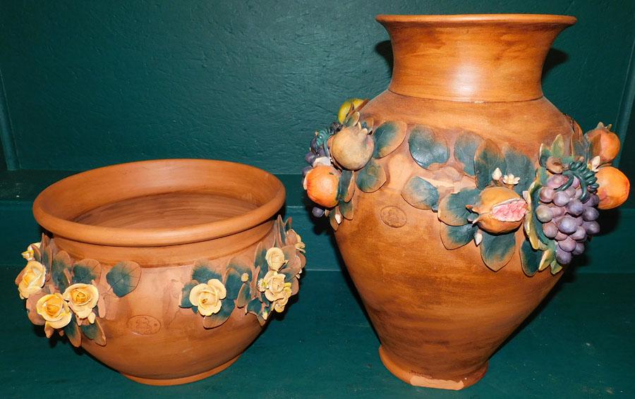 Paint Decorated Pottery Vase & Jardinière (1 of 3)