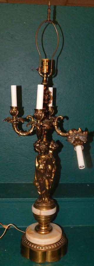 Gilt Metal & Onyx Base Figural Lamp (As Is) (1 of 3)
