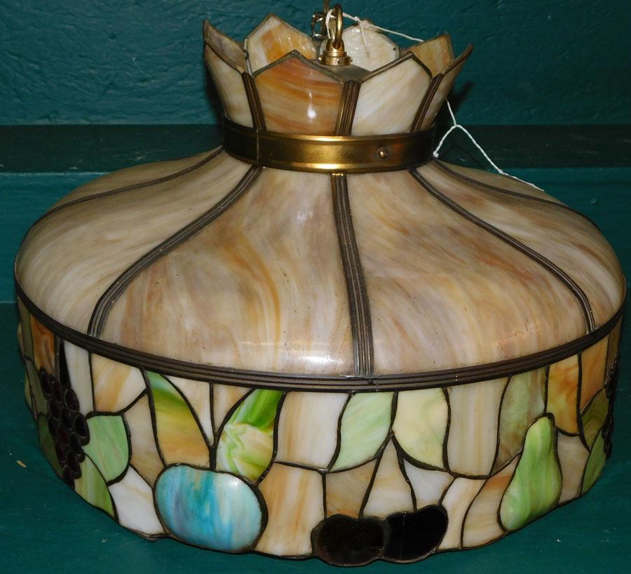 Stain Glass Light Fixture ( Multiple Cracks): Stain Glass Light Fixture ( Multiple Cracks). 19 1/2" Dia 13 1/2" H