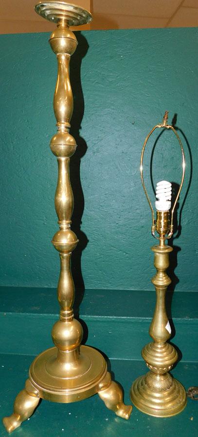 Large Brass Candlestick & Brass Lamp (1 of 2)
