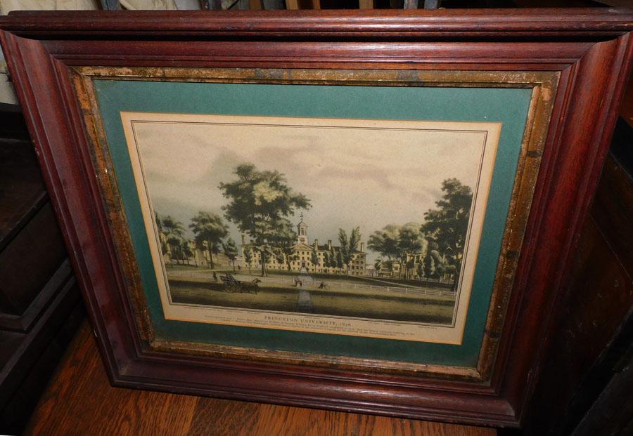 Antique Walnut Framed Engraving Of Princeton Univ. (1 of 3)