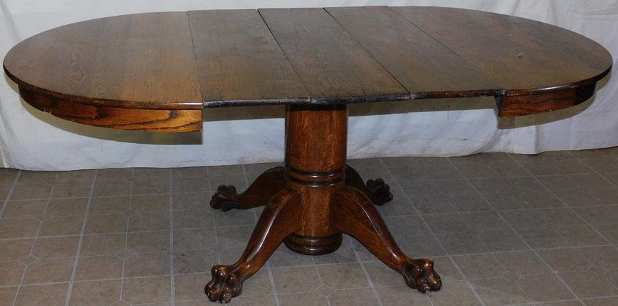 Antique Oak Round Pedestal Table W/ 3 Leaves (1 of 4)