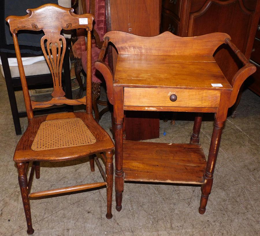 Antique Tiger Oak Cane Seat Side Chair & Wash Stand (1 of 2)