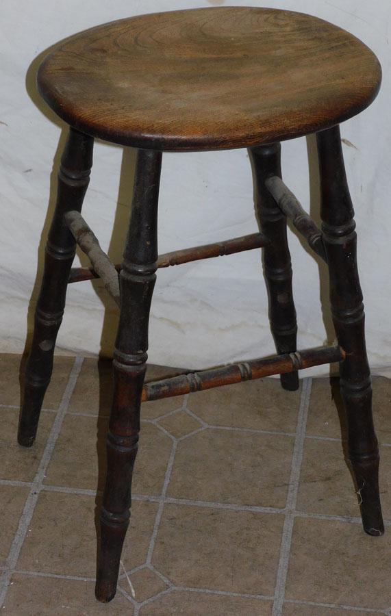 Antique Elm Wood Stool (1 of 3)