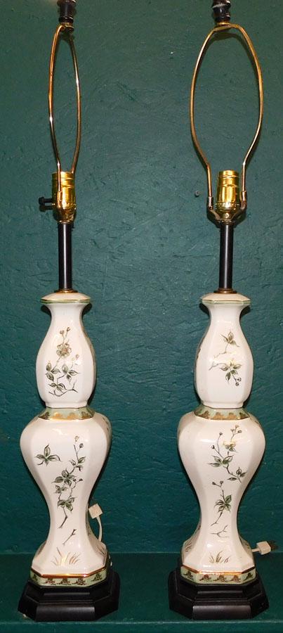 Pair Paint Decorated Porcelain Lamps (1 of 2)