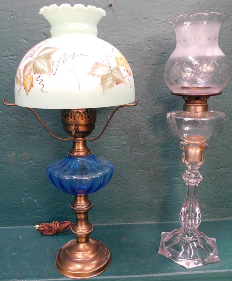 Antique Glass Banquet Lamp & Oil Lamp: Antique Glass Banquet Lamp & Oil Lamp. 23" H - Tallest
