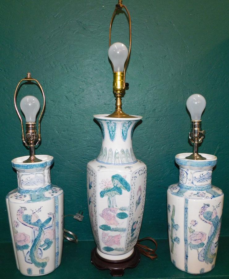 Three Paint Decorated Oriental Vases Made Into Lamps (1 of 4)