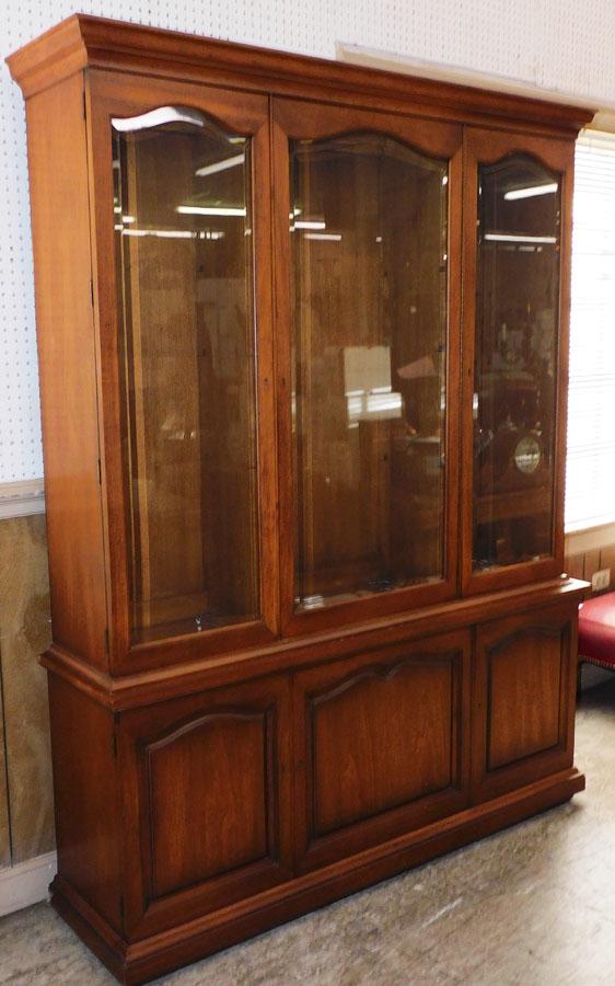 Walnut 2 Part China Cabinet W/ Beveled Glass (1 of 3)