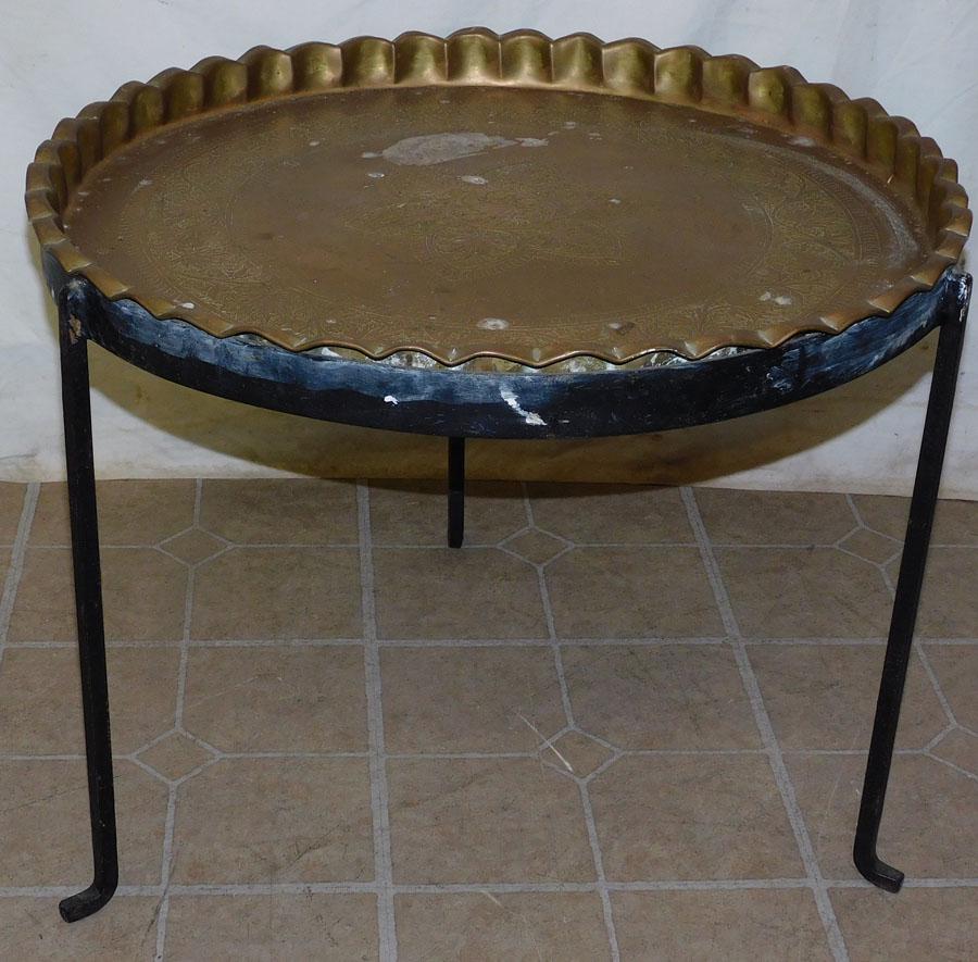 Brass Tray Top Table W/ Wrought Iron Stand (1 of 4)
