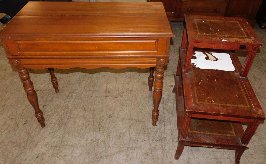 Mahogany Step End Table & Walnut Desk (1 of 4)