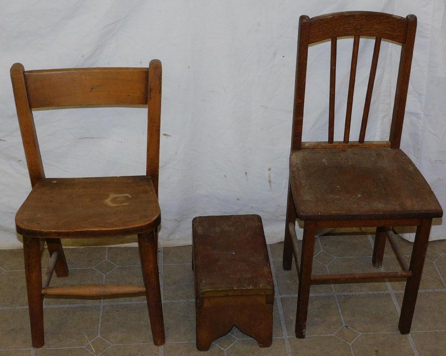 Two Antique Child Chairs & Foot Stool (1 of 1)