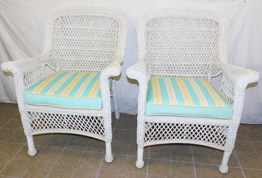 Pair Faux Wicker Arm Chairs (1 of 4)