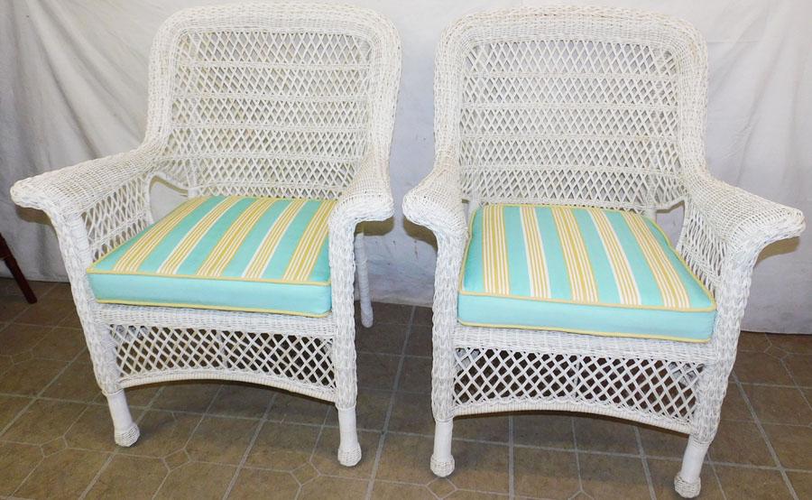 Pair Faux Wicker Arm Chairs (1 of 4)