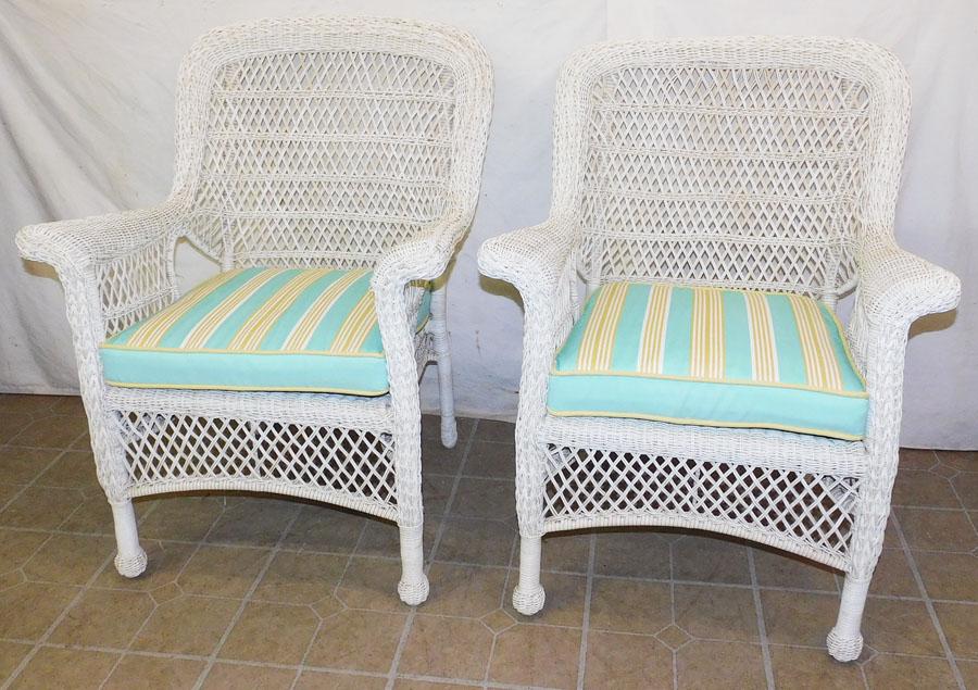 Pair Faux Wicker Arm Chairs (1 of 2)