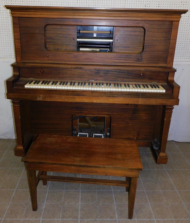 Antique Mahogany Upright Player Piano & Bench (1 of 9)