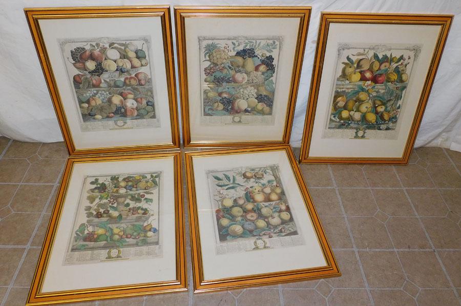 Lot 5 Hand Colored Framed Month Engravings (1 of 5)