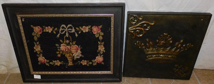 Embossed Metal Wall Hanging & Framed Needlework (1 of 3)