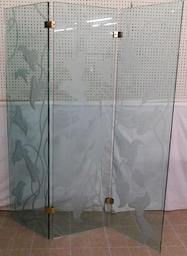 Etched Glass Hummingbird Deco 3-Panel Room Divider (1 of 5)