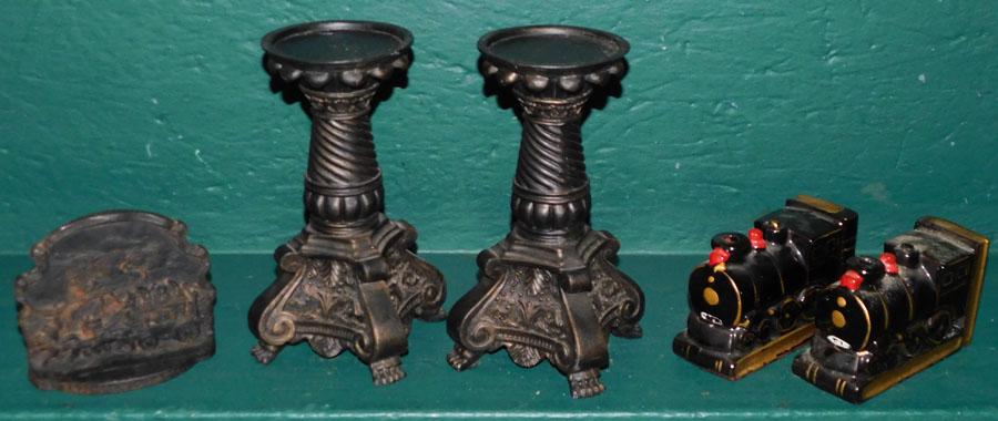 Pr Resin C/holders, Train Bookends, & Cast Iron Bookend (1 of 4)