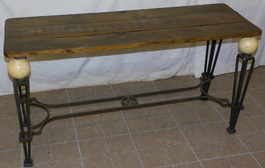 Painted Wrought Iron Sofa Table W/ Pine Top (1 of 4)
