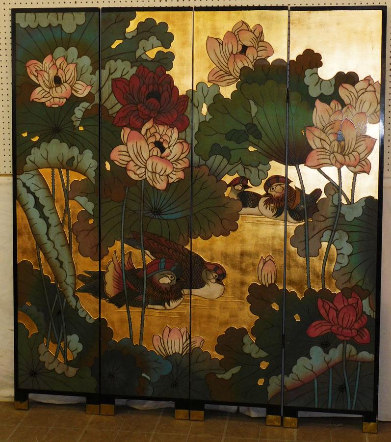 Oriental 4 Panel Paint Decorated Room Divider (1 of 4)