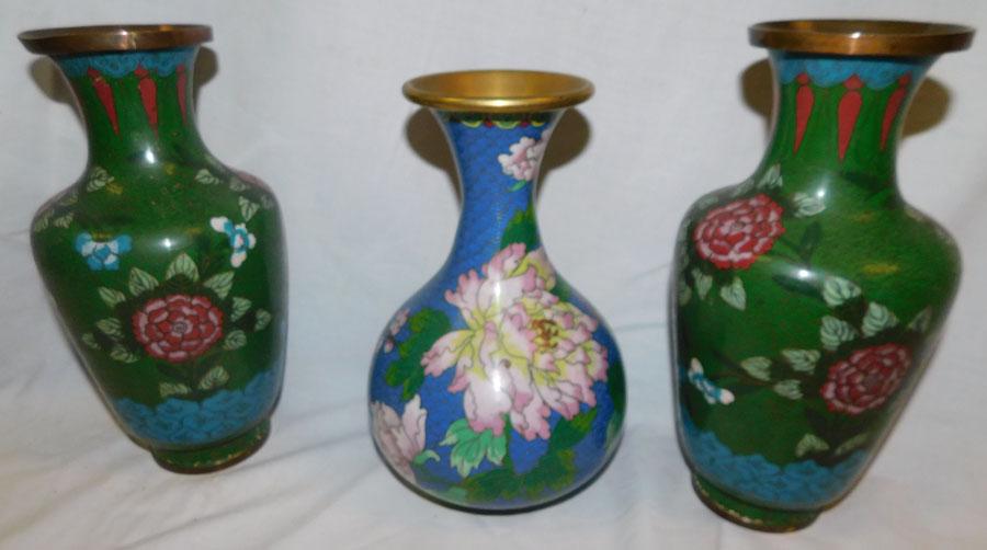 Three Cloisonné Vases (Dented) (1 of 1)