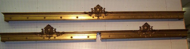 (3) gold decorated carved cornices.: (3) gold decorated carved cornices. 2 are 65" long and 1 is 10" 7" long.