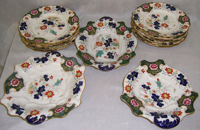 (14) Pieces of ironstone china, hand painted.: (14) Pieces of ironstone china, hand painted.